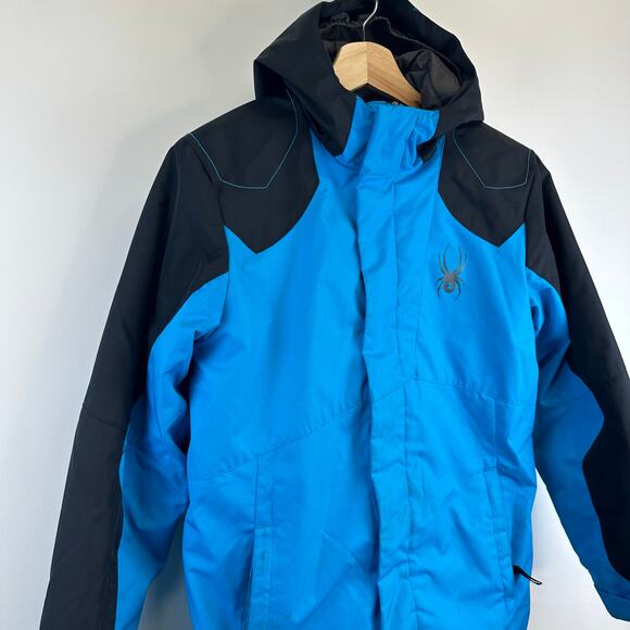 Spyder Leader Full Zip Insulated Winter Jacket Blue Black Colorblock Youth 14 - Picture 2 of 16